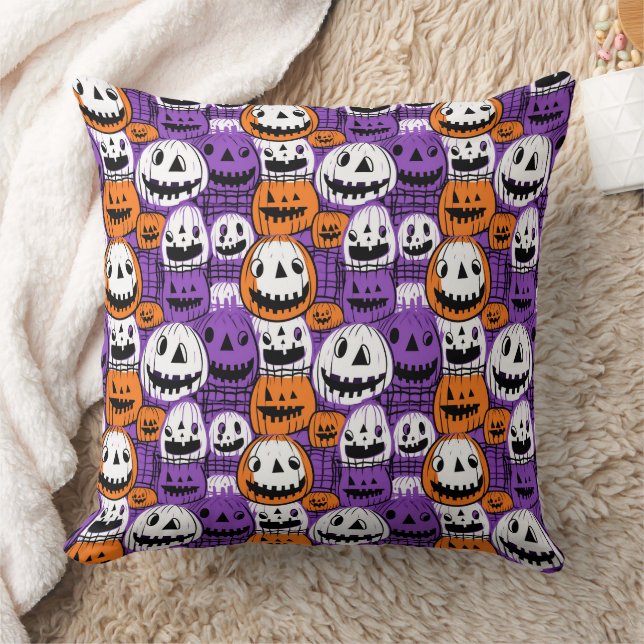 Almofada Abóbora de Halloween - Roxo, Laranja, Branco (Cobertor)