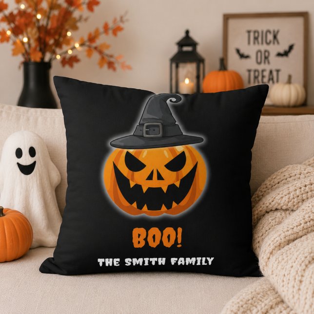 Almofada Abóbora de Halloween “TCHU!” – Nome Personalizado (Criador carregado)