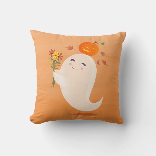 Almofada Abóbora e Flores de Halloween Fofo (Frente)