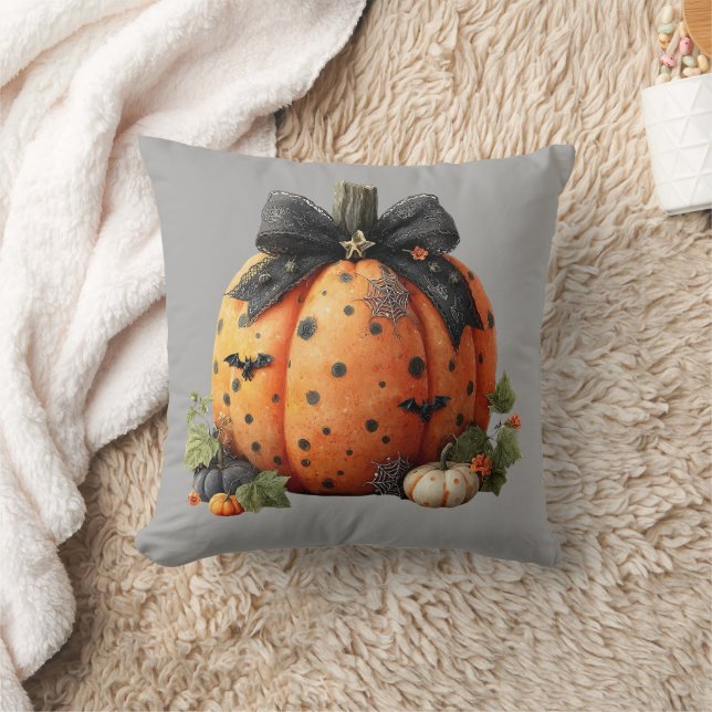Almofada Abóbora Elegante de Halloween com Arco Preto (Cobertor)