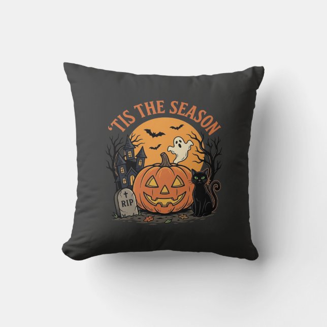 Almofada Abóbora Engraçada Desenho de Piada de Halloween2 ( (Frente)