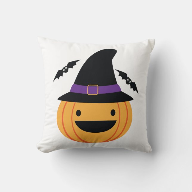 Almofada Abóbora Halloween Jack O Lantern Morcego (Frente)