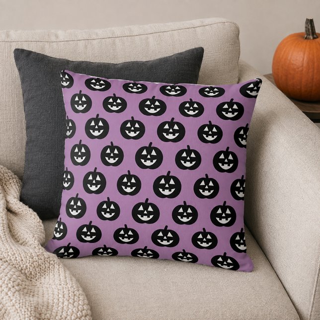 Almofada Abóbora Lanterna de Jack Roxo no Halloween (Criador carregado)