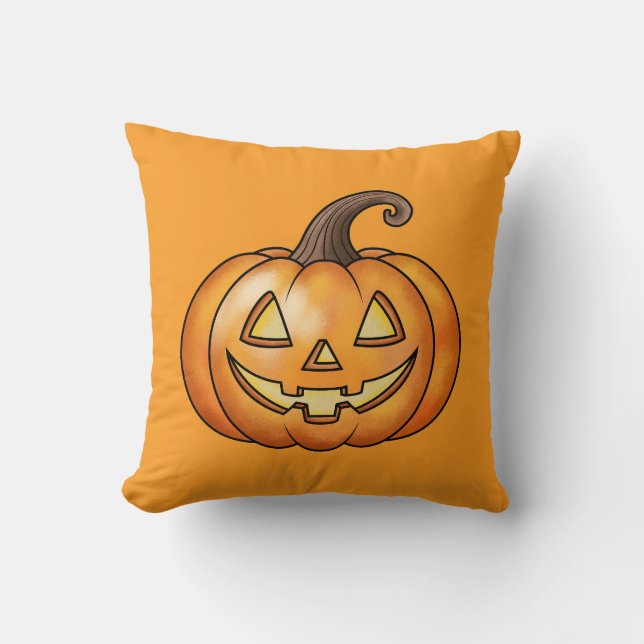 Almofada Abóbora Laranja de Desenho Animado Fofo de Hallowe (Frente)