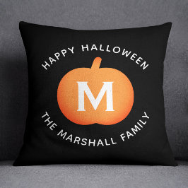 Almofada Abóbora Laranja e Preta Monograma Halloween