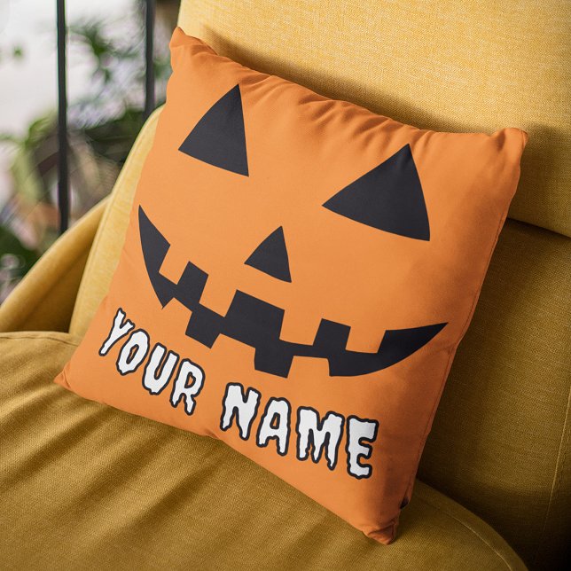 Almofada Abóbora Laranja Personalizada de Halloween Seu Nom (Criador carregado)