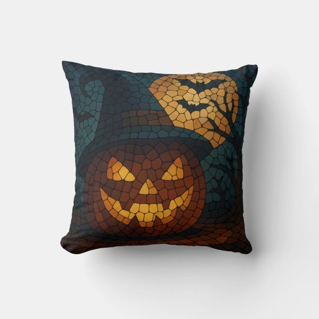 Almofada Abóbora Mosaico Sensacional de Halloween (Frente)