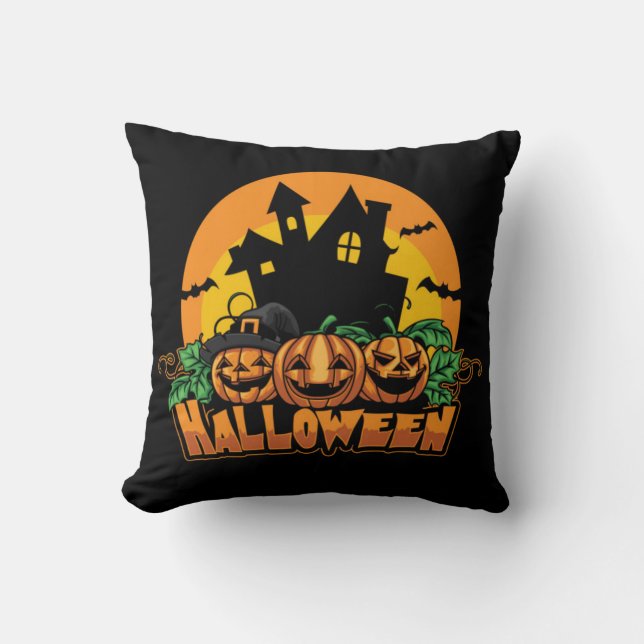 Almofada Abóboras de Casa Assombrada de Halloween (Frente)