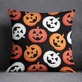Almofada Abóboras de Jack O Lantern Halloween Preto