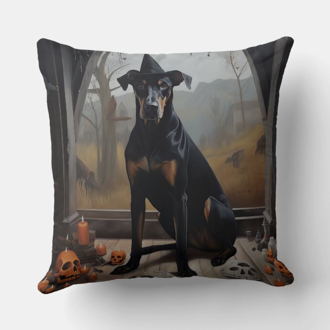 Almofada Abóboras Doberman Halloween Assustador (Verso)