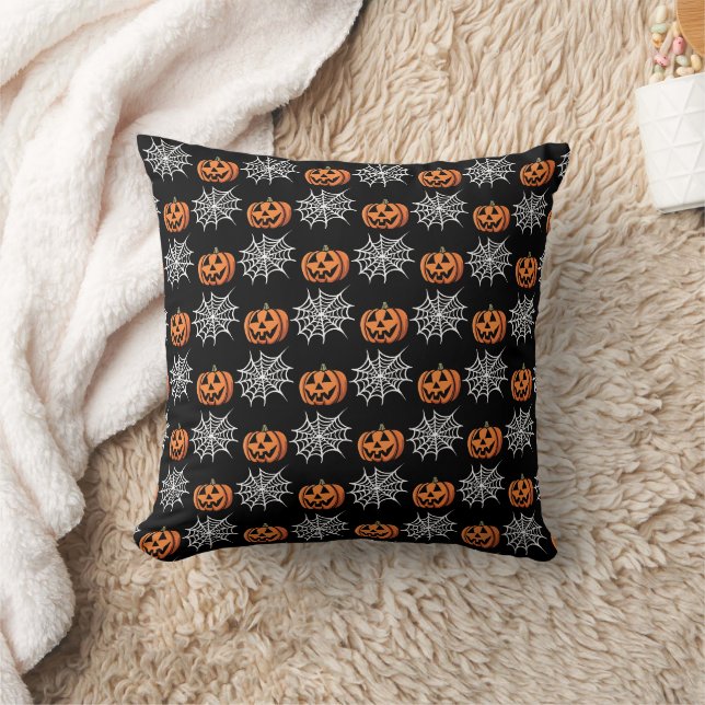 Almofada Abóboras e teias de aranha padrão Halloween (Cobertor)