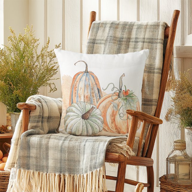 Almofada Abóboras em Aquarela de Outono (Cozy Fall Home Decorative Throw Pillow)