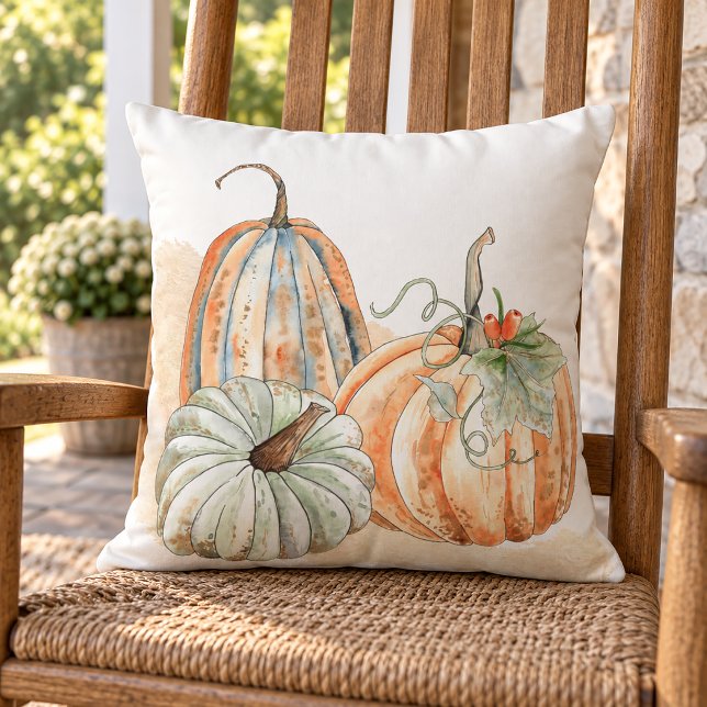Almofada Abóboras em Aquarela de Outono (Cozy Fall Home Decorative Throw Pillow)