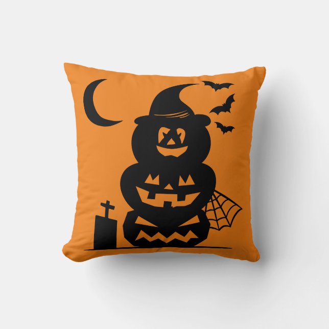 Almofada Abóboras Empilhadas Halloween Reversível  (Frente)