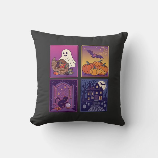 Almofada Abóboras Fantasmas de Halloween Casa Assombrada Ga (Frente)