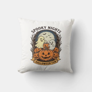 Almofada Abóboras Fantasmas Fofos Gravura Vintage Halloween