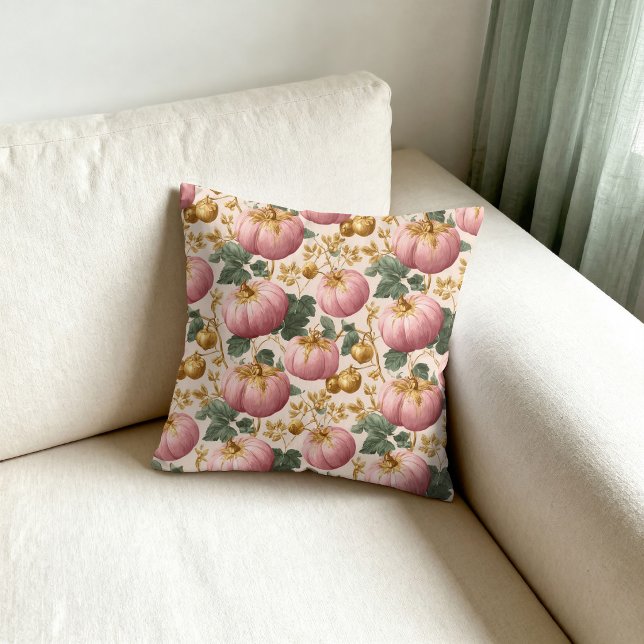 Almofada Abóboras Rosa Elegantes Desenho de Outono (Criador carregado)