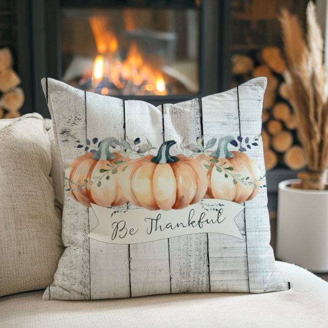 Almofada Abóboras Rústicas Aquarela (Watercolor Rustic Pumpkins Throw Pillow)