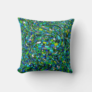 Almofada Abstract Design Blue Green Waves Shapes