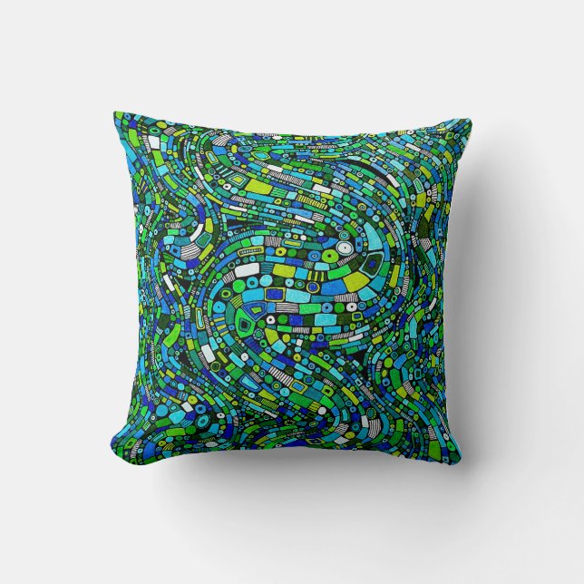 Almofada Abstract Design Blue Green Waves Shapes (Frente)