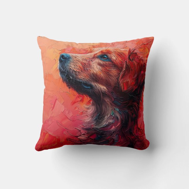 Almofada Abstract dog portrait in vibrant red hues. Generat (Verso)
