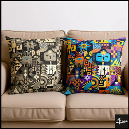 Almofada Abstract Folk Art Geometric Quilt Mosaic