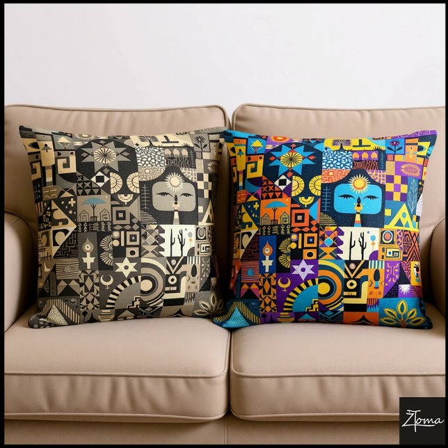 Almofada Abstract Folk Art Geometric Quilt Mosaic (Criador carregado)