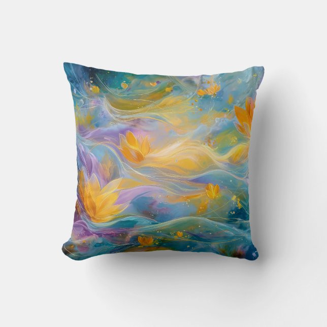 Almofada Abstract Golden Lotus Floating Flowers  (Frente)