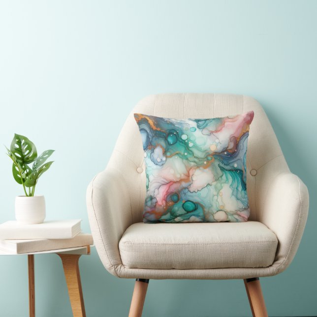 Almofada Abstract in Pink, Teal, Blue, and Gold (Cadeira)