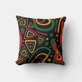 Almofada Abstract Tribal Shapes Pattern in Red, Gold, Green