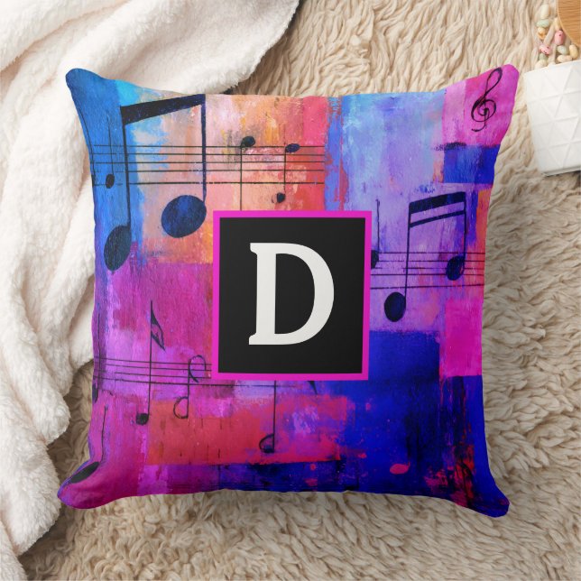 Almofada Abstract yellow red blue musical notes monogrammed (Cobertor)