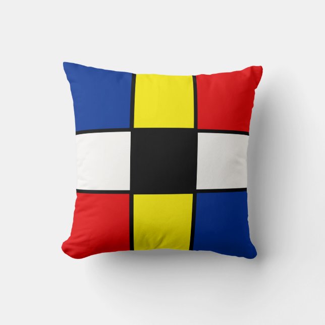 Almofada Abstrata ao Estilo Mondrian com Quadrados (Frente)