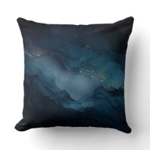 Almofada Abstrata Azul Profundo Dourado Deep Tide