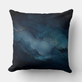 Almofada Abstrata Azul Profundo Dourado Deep Tide
