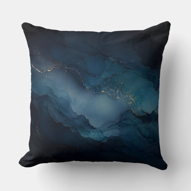 Almofada Abstrata Azul Profundo Dourado Deep Tide (Frente)