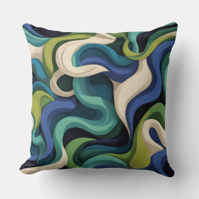 Almofada Abstrata com Ondas Fluídas Arte Moderna (Frente)