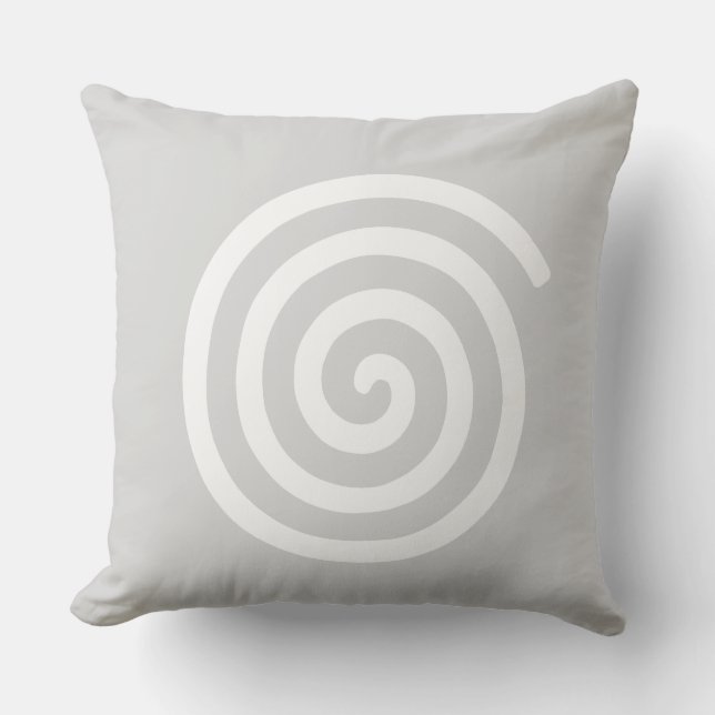 Almofada Abstrata Espiral em Cinza Claro e Branco (Frente)