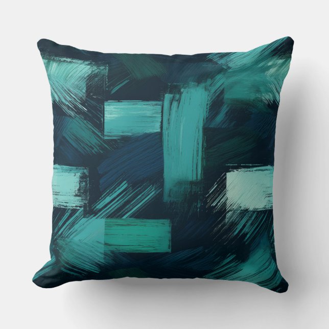 Almofada Abstrata Moderna em Azul Verde e Cinza (Frente)