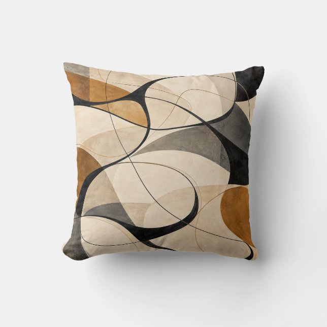 Almofada Abstrata Pi com Linhas Fluidas Preto e Oc (Frente)