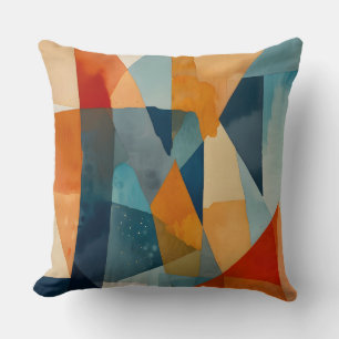 Almofada Abstrato Ângulos de Azul e Laranja