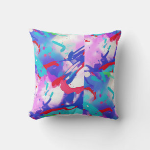 Almofada Abstrato aqua vermelho índio vermelho-rosa, salpic