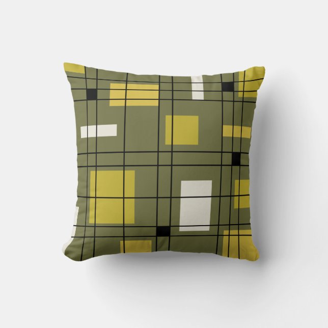 Almofada abstrato Art Avocado Green da década de 1950 (Frente)