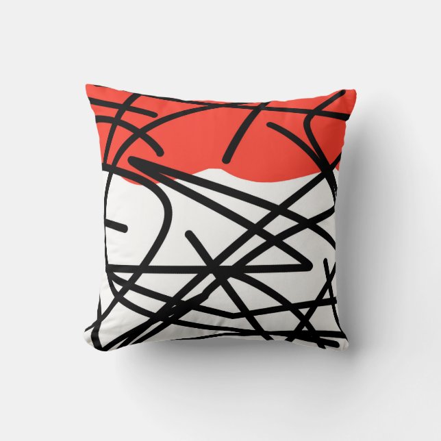 Almofada Abstrato Art Coral Vermelho Preto Branco (Frente)