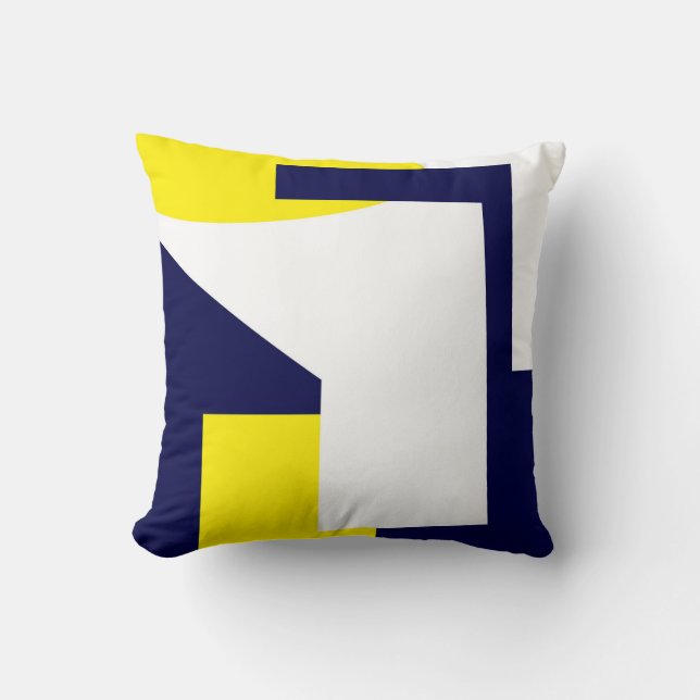 Almofada Abstrato Art Dark Azul Amarelo Branco (Frente)