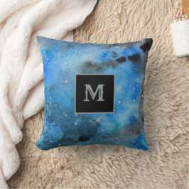 Almofada Abstrato Art Monograma Blue Black Watercolor