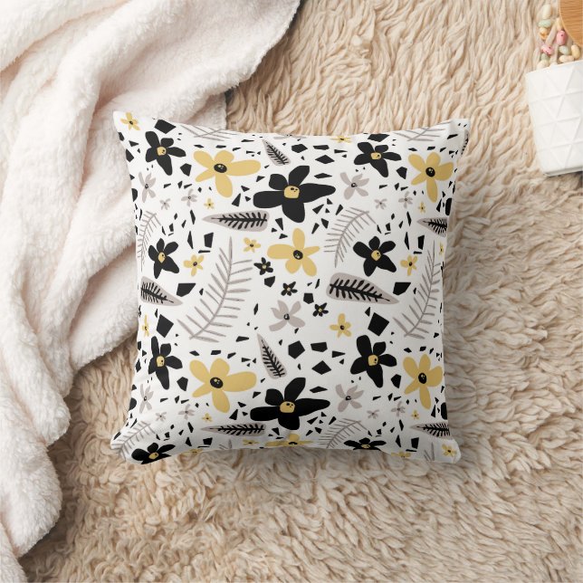 Almofada Abstrato Black Yellow Cinza Floral Sem Costura Pad (Cobertor)