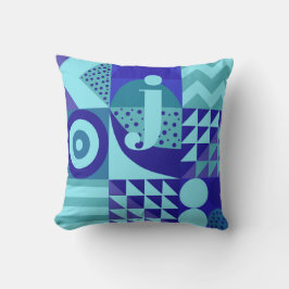 Almofada Abstrato blues verde forma geométrica monograma