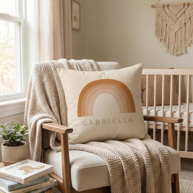 Almofada Abstrato Boho 70s Rainbow Terracotta Personalizado (Criador carregado)