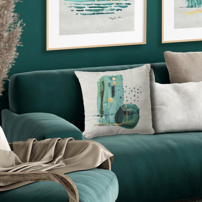 Almofada Abstrato Boho Estilo Moderno Verde n Dourada Water (Criador carregado)