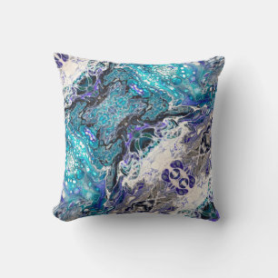 Almofada Abstrato Branco Azul Turquesa